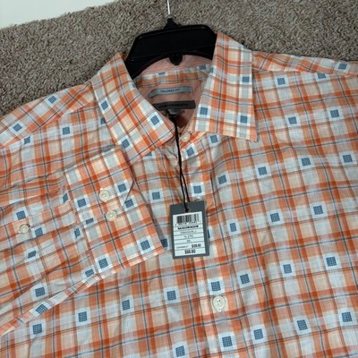 Johnston & Murphy Mens XXL Tailored Fit Orange Blue Raised Window Plaid Shirt