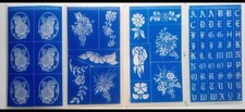 Armour Set of 4 Rub n Etch Glass Etching Stencils Flowers Letters Roses Vintage