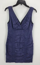 Nanette Lepore Dress Womens 4 Blue Ruched Sleeveless V Neck Bodycon Fitted