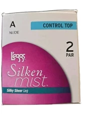 2-Pair ~ L'eggs Silken Mist ~ Sheer Leg ~ NUDE ~ Size A SMALL ~ Pantyhose