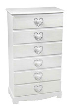 CASSETTIERA SETTIMINO 6 CASSETTI h95*55*30cm LEGNO BIANCO SHABBY CHIC CUORE
