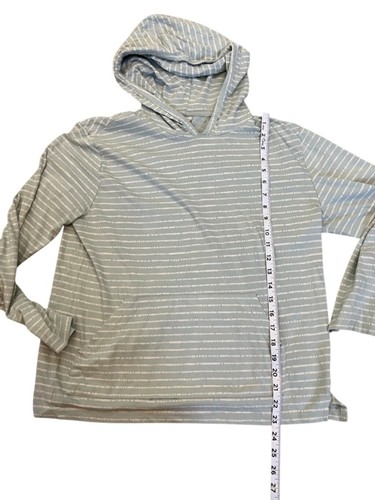 White & Teal Striped Hooded Long Sleeve Lightweight Casual Pullover Sweatshirt M - Picture 6 of 9