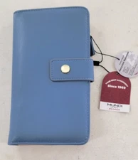New MUNDI Faux Leather Zip Around Light Blue Wallet Clutch NWT Half Price