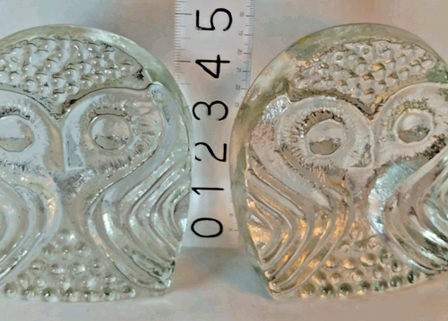 Scultura fermalibri vintage anni 60 PELLEGRINO vetro trasparente GUFO metà secolo oltre 2 libbre ciascuno - Foto 9 di 9