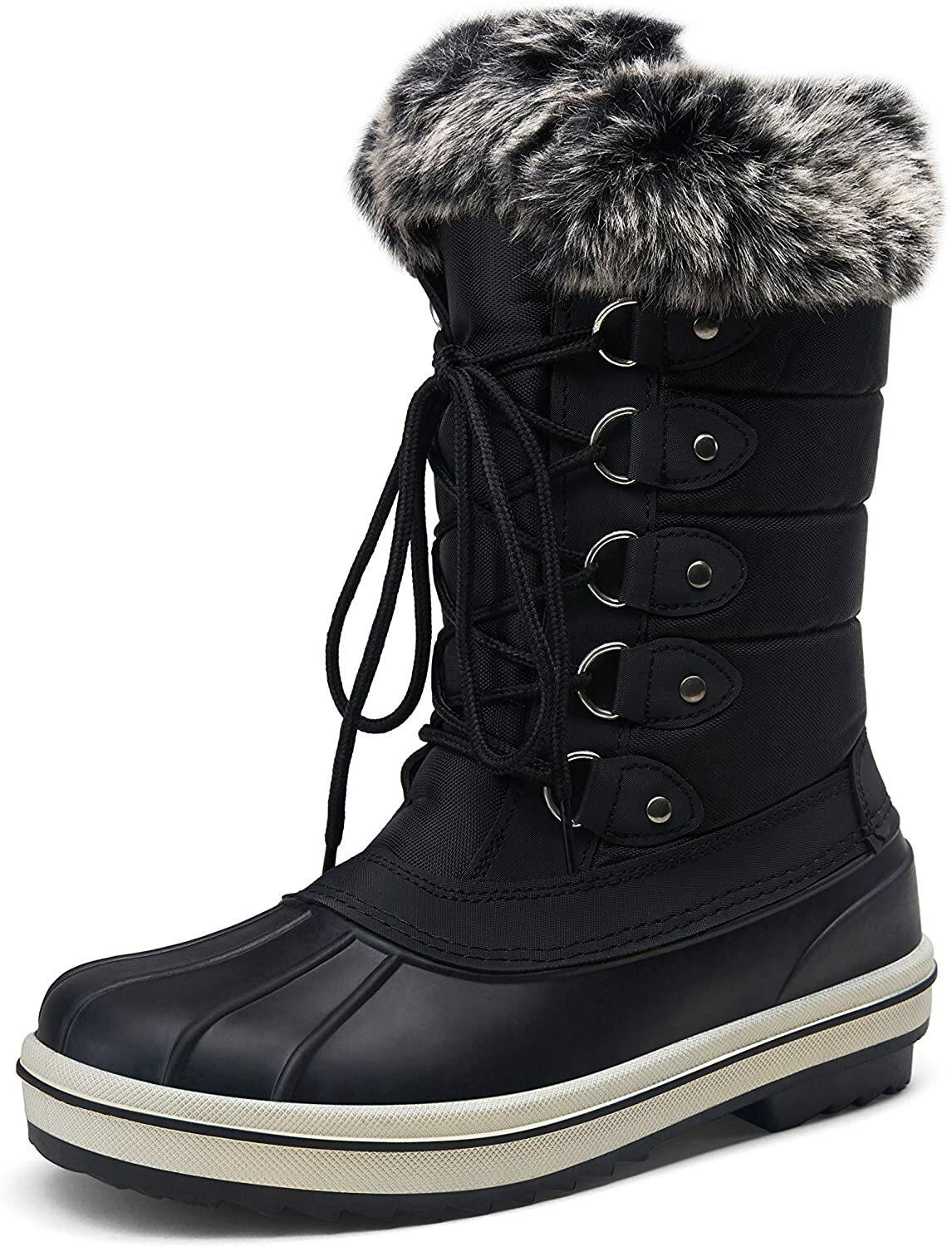 's Waterproof Snow Boots Mid Calf Lace Up Fur Shoes Sz 6 7 8