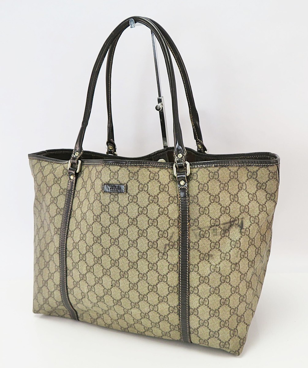 Auth GUCCI Brown GG PVC Canvas and Leather Supreme Joy Tote Bag