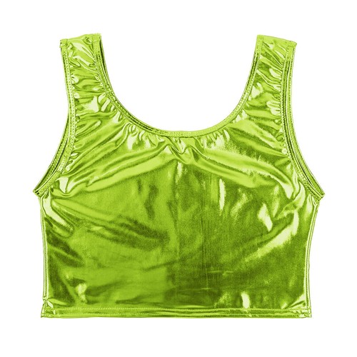 Women Tank Crop Top Shiny Metallic Scoop Neck Vest Fashion Bustier Blouse Shirt - Picture 22 of 114