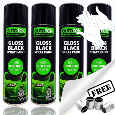 4x Autotek GLOSS BLACK Spray Paint Professional Bodyshop Hi Covering Power+G+CP