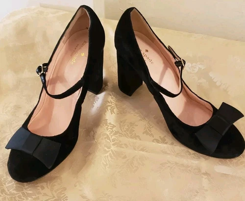 Kate Spade Black Velvet  Berie Bow Mary Jane Heels Sz 9.5
