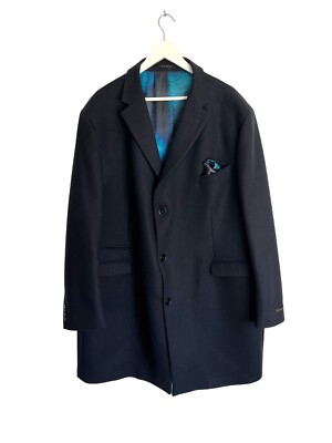 Ted Baker dunkelblauer Mantel Wollmischung lange Länge Designer Größe 52R UVP 300£