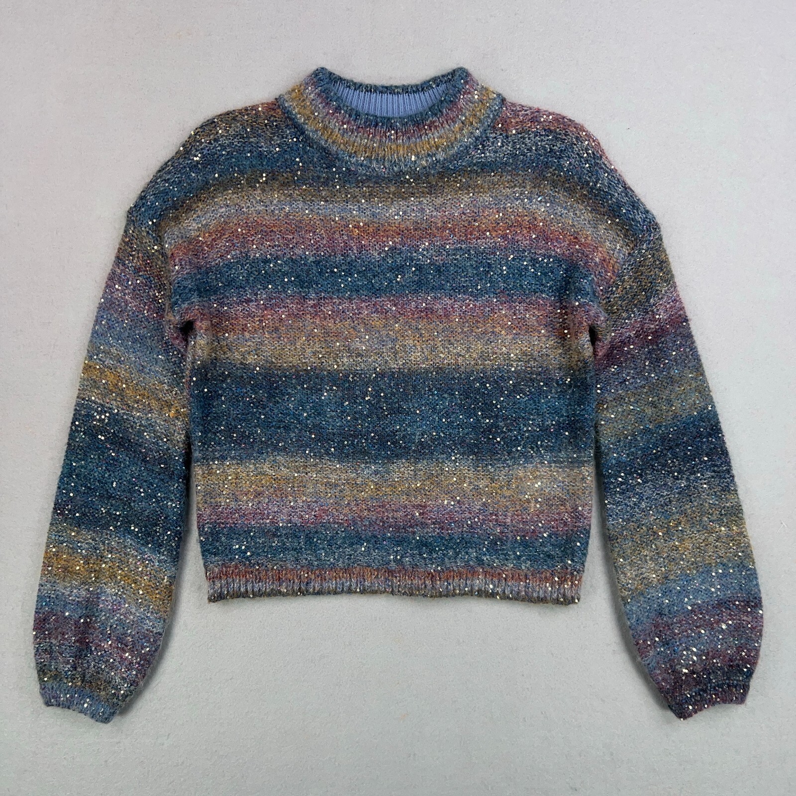 Banana Republic Blue Sequin Ombre Cropped Alpaca Wool Sweater in Extra Small