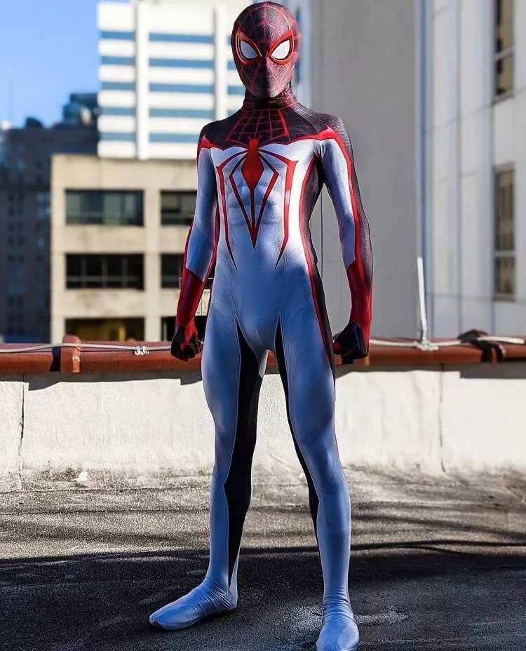 PS5 Miles Morales Spiderman Cosplay Costume Spider-man Spandex Bodysuit  Hallween