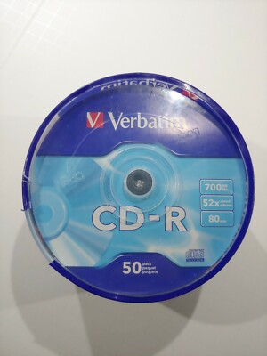50-Pack Verbatim Brand Blank Logo CD-R CDR Disc Media 52X 80 Min 700MB 