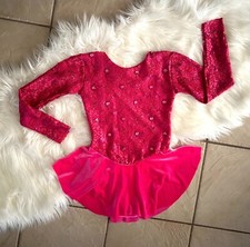 NEW GIRLS Hot Pink SEQUIN GEMS Lace VELVET Competition FIGURE ICE SKATING DRESS