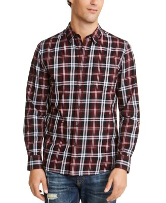 AMERICAN RAG Dark Scarlet Plaid Chest Pocket Front Button Long Sleeve Shirt 2XL