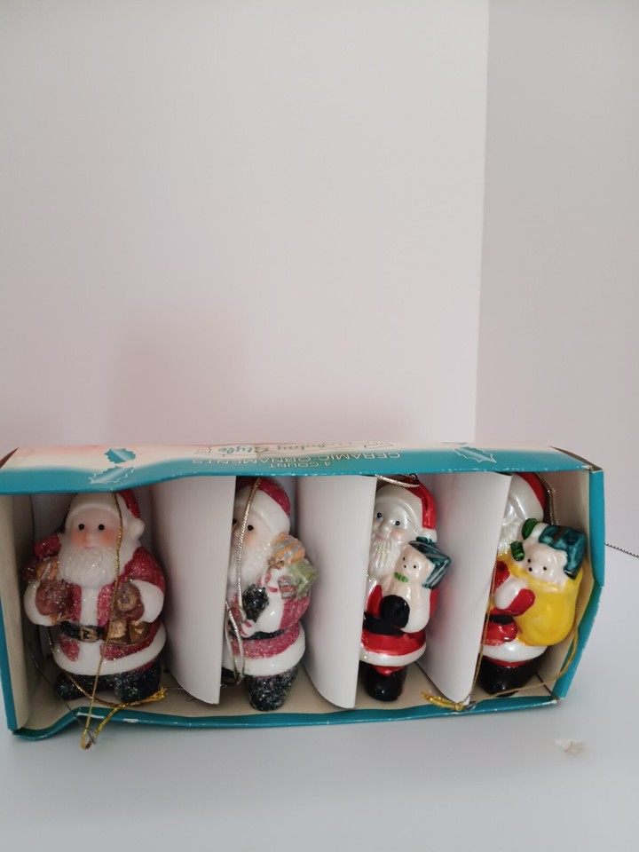 VTG Christmas Figurines Ceramic Santa Snowman Hand Blown Glass Ornament