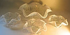 4 OPALESCENT RUFFLE BERRY 1 LG+3  SERVER BOWL SET ART DUGAN VICTOR JEWELED HEART