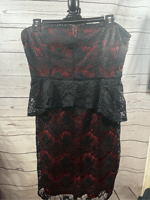 kimchi blue red lace dress Kimchi Blue Strapless Peplum Lace Dress Red Black Size L