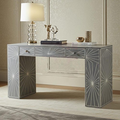 Bone Inlay Desk with Sunburst Inlay Gray | Luxury Desk | Living Room Furniture - Picture 9 of 10