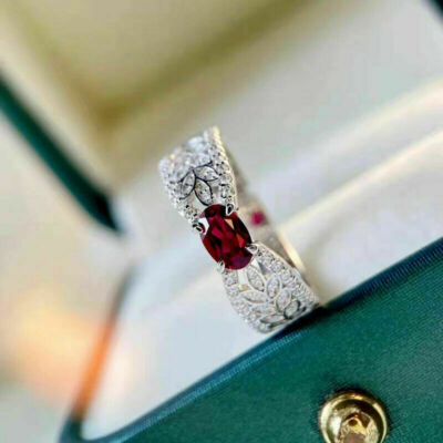 Red Oval Cut Cubic Zirconia Solitaire Anniversary Gift 925 Sterling Silver Ring