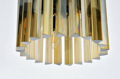Matte Black with Golden Teak Crystal Pendant Chandelier 3 Light Fixture 12 inch - Picture 8 of 9