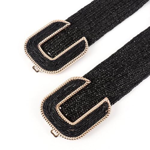Women's Braided Thick Belt Fashion Holeless Wide Raffia Holeless Elastic Beach - Picture 2 of 16