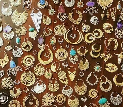 50 PAIRS WHOLESALE LOT MIX SACRED MANDALA HOOP BRASS TRIBAL BOHO HIPPY EARRINGS - Picture 1 of 6