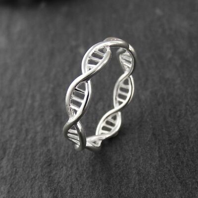 DNA Molecule Double Helix Ring - 925 Sterling Silver Band Sizes 6-10 Science 