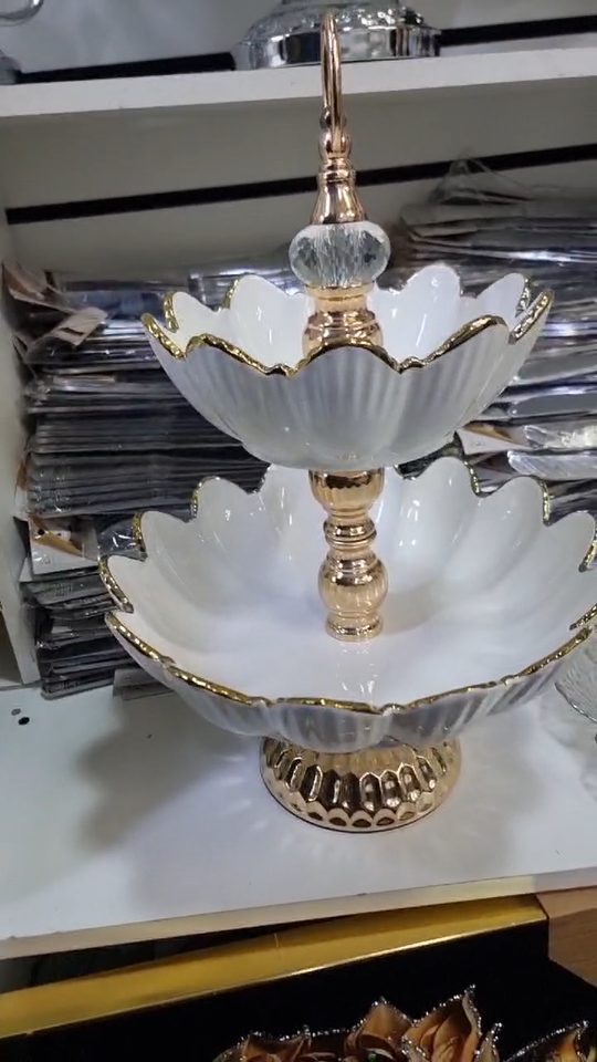 Stunning Serving Bowl Set 2 Tier Fruit Nuts Candy Salad Server Kitchen