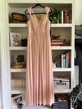 Vera Wang Blush Pink 1F01W12 Chiffon Pleated V-neck Gown Dress size 6