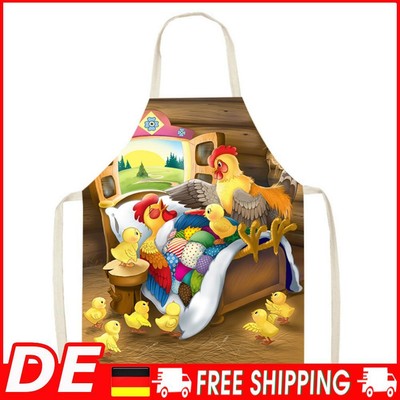 Cartoon Chickens Printed Linen Apron Waterproof Adult Kitchen Bib (68x55cm)