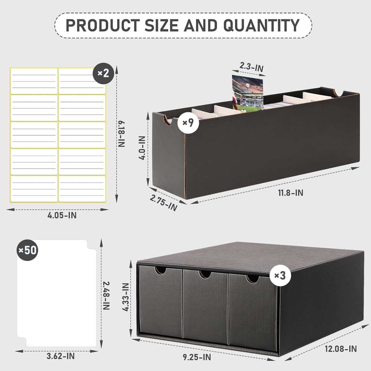 9-Pack Trading Card Storage Box with 50 Dividers Organizers