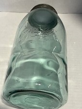 Vintage Blue Glass 2 Quart Ball Mason Jar Extended A Triple L Bubbles Sloped