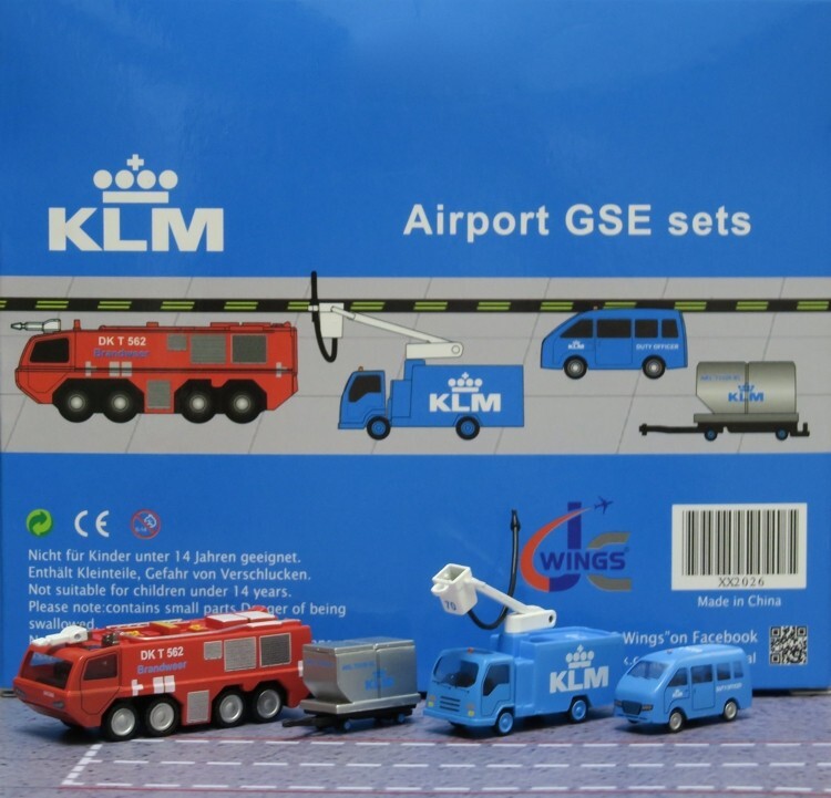 JC Wings XX2026 KLM Airport GSE Sets Fire Truck, LD-3 dolly, Boom