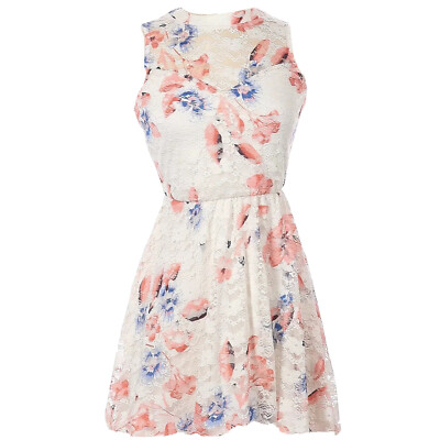 Lily Rose Pink Floral Sun Dress Lace Lined Keyhole Back