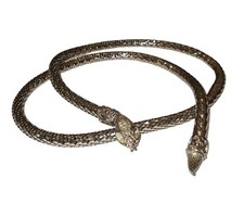 Rare Vintage Silver  Snake Mesh Scales Head Eyes Rhinestone Belt/Necklace