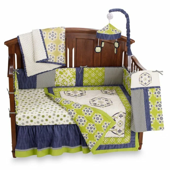 12-Pc CoCaLo Moss Baby Nursery Crib Bedding Set & Mobile Art Valance Green Blue