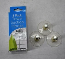 Pack of 3 Towel Plastic Stainless Steel Suction Cup Hooks Bathroom Kitchen