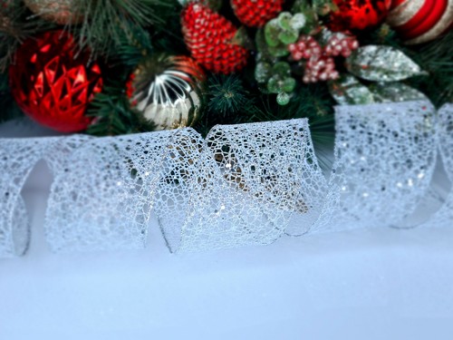 Wire Edged Ribbon FROM £1 Christmas Craft Decoration Glitter Bow Tree Wrap Gifts - Picture 13 of 58
