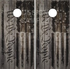 We The People 1776 Distressed Flag Wood LAMINATED Cornhole Wrap BagDecal Sticker