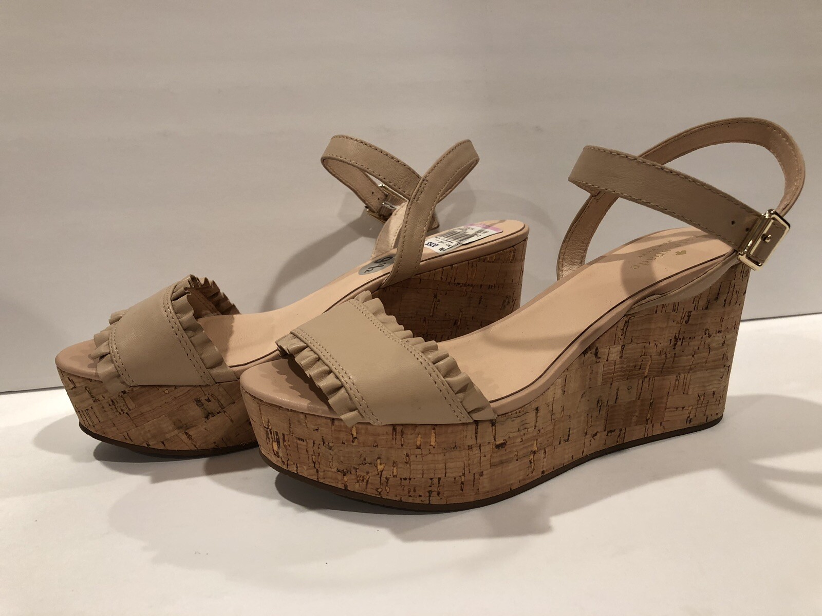 Kate Spade Tomas Ruffled Wedge Platform Sandals Cork Leather Beige Nude 9.5  $238 | eBay