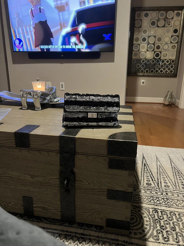 Bolso Chanel 2.55 Lentejuelas Solapa Única Doble Cadena Negro Y Plata Metal Serie 15 Foto 2 de 4