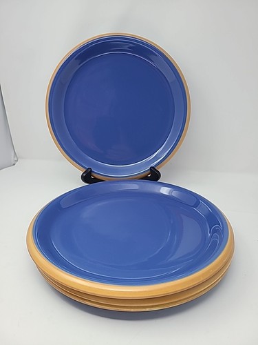 Crown Corning Japan 11" Dinner Plates Sonora Blue Terra Cotta Edges Vtg Set Of 4