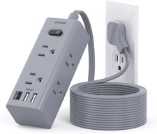 10Ft Extension Cord with Multiple Outlets, Flat Plug Power Strip Surge Protec...