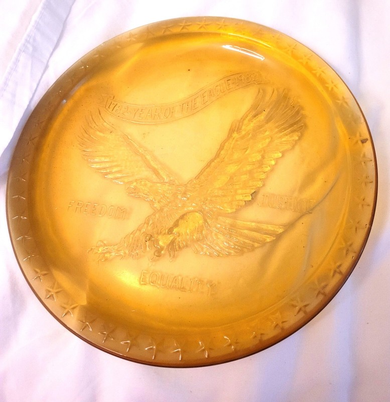 Vintage Indiana  American Eagle plate 8" Year Of The Freedom Tiara Amber glass