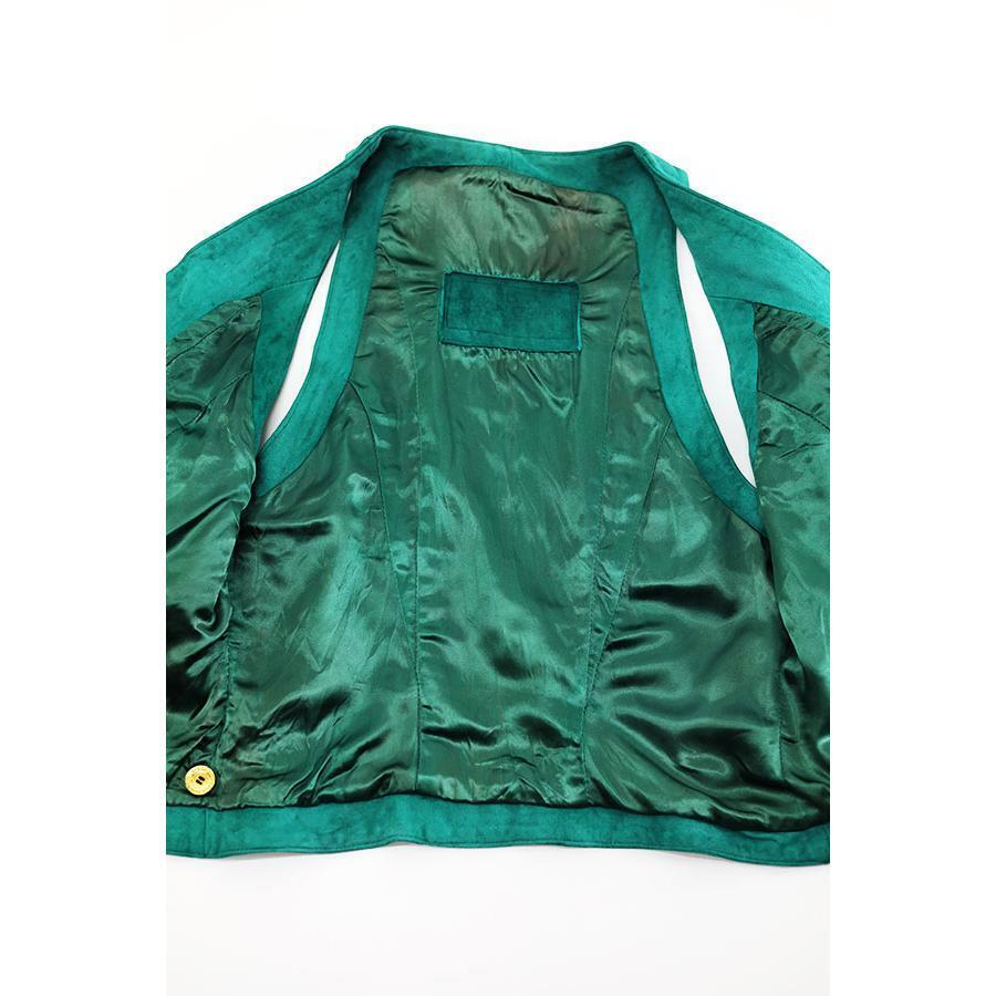 Used Womens 90s JEAN CLAUDE JITROIS Suede Leather Vest Size S 相当 古着 JITROIS Woman's Ladies Vest Green Suede Leather button 90s