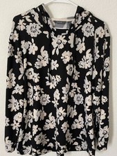 Any Body Women's Lightweight Hoodie Size XLP Black White Blue Floral Stretch