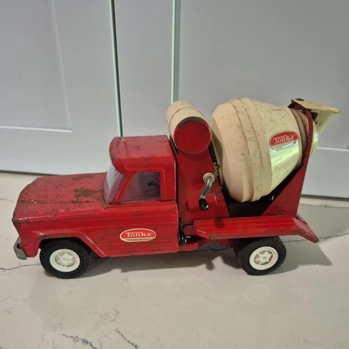 Tonka Red Jeep Cement Mixer Pressed Steel Vintage Metal Toy Truck