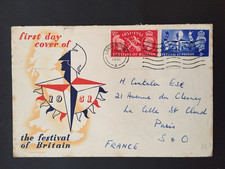E GB 1951 FESTIVAL FIRST DAY COVER 3rd MAY CLEAR POSTMARK + INSERT TO FRANCE