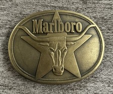VINTAGE MARLBORO BELT BUCKLE SOLID BRASS PHILIP MORRIS INC 1987 Ox + Star